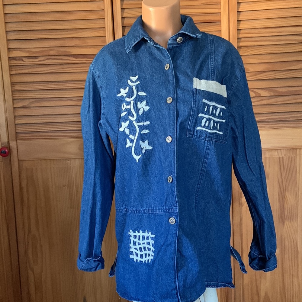 ST GERMAIN PARIS MADE IN USA DENIM SHIRT JACKET COSTAL GRANDMA CHIC VINTAGE Med